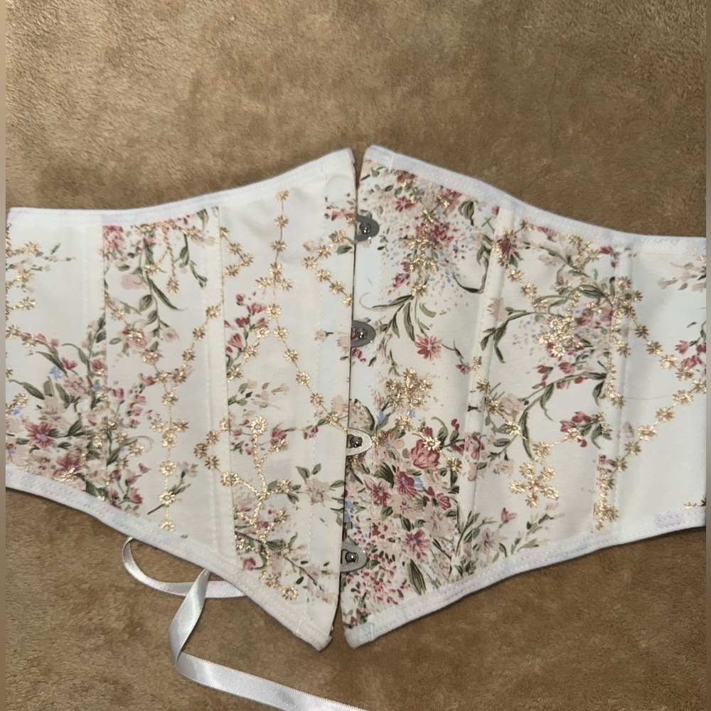 Romantic Floral Lace-Up Corset Belt – Cottagecore Waist Cincher (Size Small)